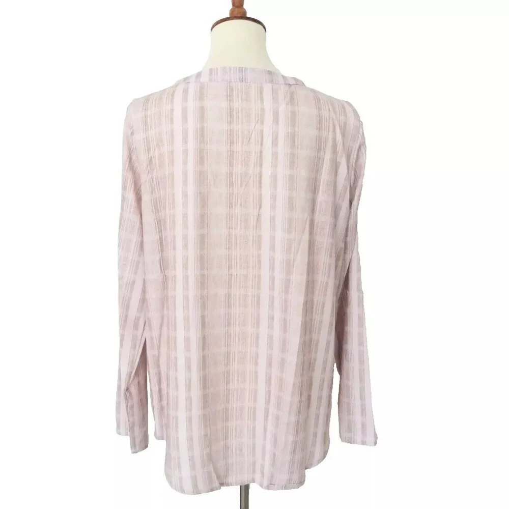 Misslook Beige Striped Cotton Blouse Tunic Top Size Large NWOT